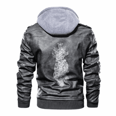 Ligerking - Viking Yggdrasil Heart Tattoo Leather Jacket A35