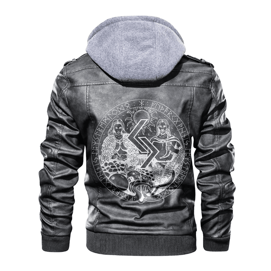 Ligerking - Viking Lif and LifÃ¾rasir Rune Viking Leather Jacket A35