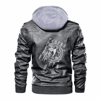 Ligerking - Viking Axes and Jormungandr Viking Leather Jacket A35