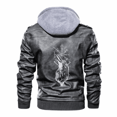 Ligerking - Viking Raven and Vegvisir Leather Jacket A35