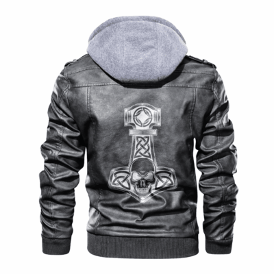 Ligerking - Viking Mjolnir and Skull Leather Jacket A35