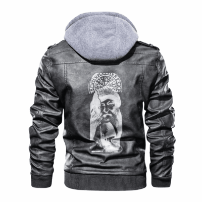 Ligerking - Viking Odin Vegvisir and Drakkar Leather Jacket A35