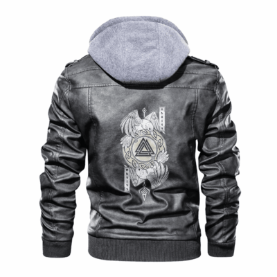 Ligerking - Viking Huginn and Muninn Raven Valknut Leather Jacket A35