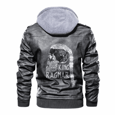 Ligerking - Viking King Ragnar Skull Leather Jacket A35