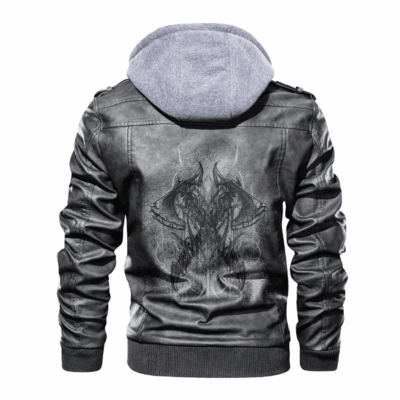 Ligerking - Viking Axes Viking Drawing Leather Jacket A35