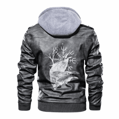 Ligerking - Viking Hugin and Munin & Helm of Awe Leather Jacket A35