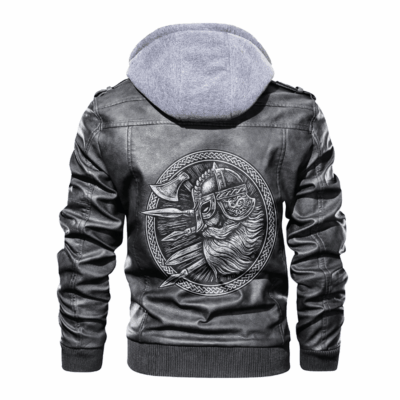 Ligerking - Viking Viking Beard Shield and Weapons Leather Jacket A35