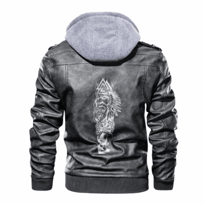 Ligerking - Viking Odin Valknut and Drakkar Tattoo Leather Jacket A35