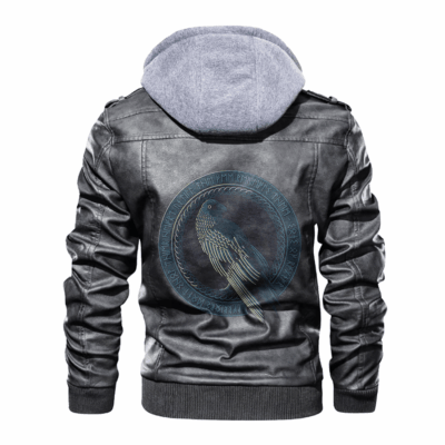 Ligerking - Viking Raven Symbol and Rune Leather Jacket A35