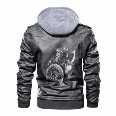Ligerking - Viking Warriors Axe and Shield Leather Jacket A35