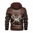 Ligerking - Viking Axes and Skull Helm of Awe Tattoo Leather Jacket A35
