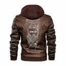 Ligerking - Viking Ragnar and Raven Skull Leather Jacket A35