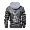 Ligerking - Viking Wolf,Raven and Mjolnir Leather Jacket A35