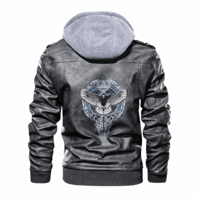 Ligerking - Viking Raven Valknut Blue Style Leather Jacket A35