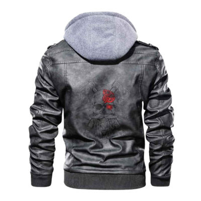Ligerking - Viking Skull and Axes Red Eye Tattoo Leather Jacket A35