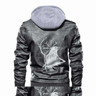 Ligerking - Viking Raven Rune and Helm of Awe Leather Jacket A35