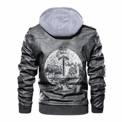 Ligerking - Viking Viking Yggdrasil and Rune Leather Jacket A35
