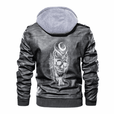 Ligerking - Viking Skull and Owl Leather Jacket A35