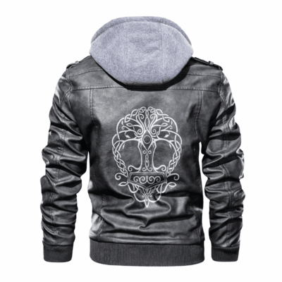 Ligerking - Viking Yggdrasil and Mjolnir Leather Jacket A35
