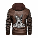 Ligerking - Viking Wolf,Raven and Mjolnir Leather Jacket A35
