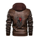 Ligerking - Viking Skull and Axes Red Eye Tattoo Leather Jacket A35