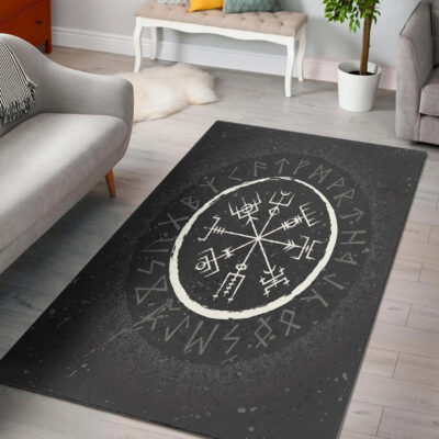 Ligerking Area Rug - Vegvisir and Rune Round Vector Style Area Rug A35