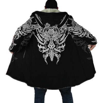 Ligerking Cloak - Viking Fenrir Tattoo Black and White Hooded Cloak A35