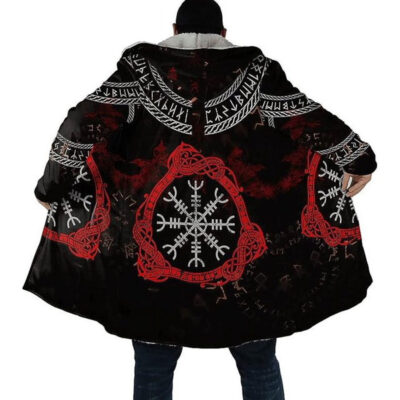 Ligerking Cloak - Viking Helm of Awe Tatoo Hooded Premium Cloak A35