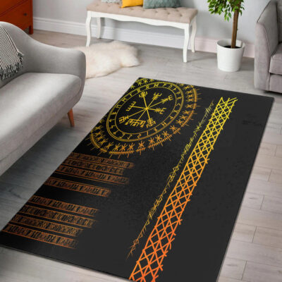 Ligerking Area Rug - Vegvisir and Rune Gold Style Area Rug A35