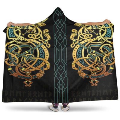 Ligerking Celtic Hooded Blanket - Celtic Dragon Gold Hooded Blanket A35