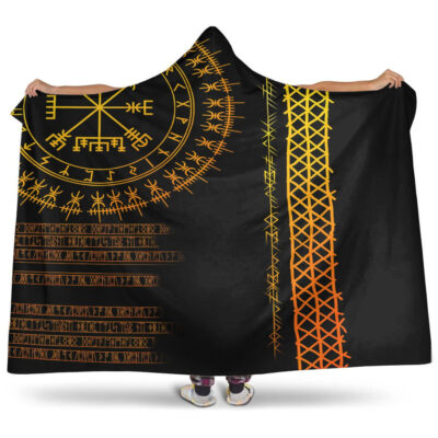 Ligerking Celtic Hooded Blanket - Vegvisir and Rune Gold Style Hooded Blanket A35