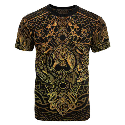 Viking T-Shirt - Fenrir Tattoo Gold T-Shirt A35