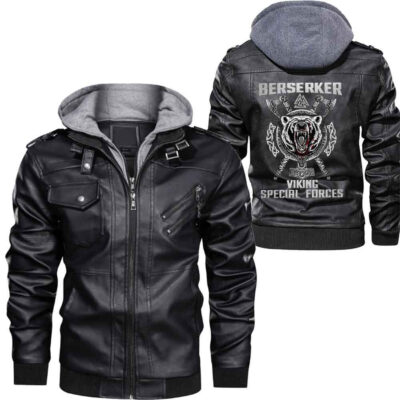 (Custom) Ligerking - Battle Axes And Shield Leather Jacket A35