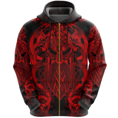 Ligerking Fenrir & Tyr Tattoo Zip Hoodie - Red Version A7