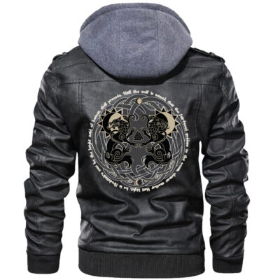 Ligerking Valknut Zipper Leather Jacket - Moon Wolf A21