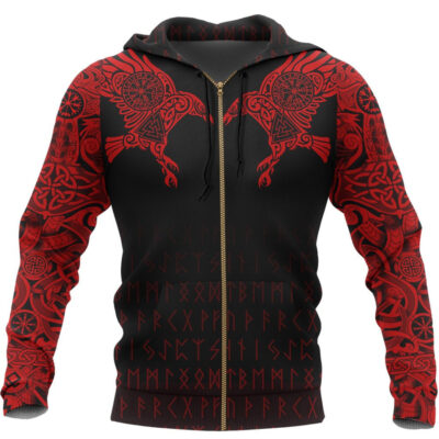 Ligerking Hoodie - The Raven Of Odin Tattoo Special Red (Zip) A7