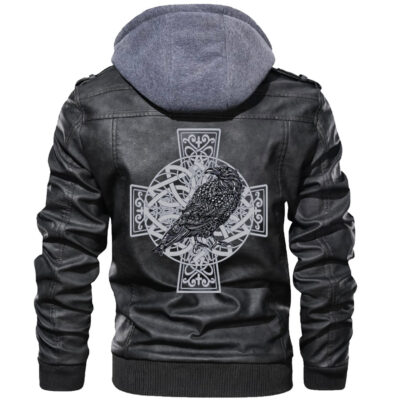 Ligerking Valknut Zipper Leather Jacket - Raven Cross A21