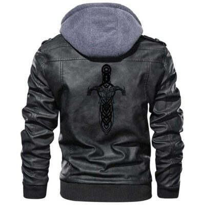 Ligerking Clothing - Viking A Magical Sword Zipper Leather Jacket A7