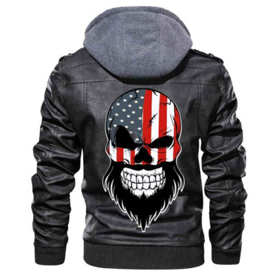 Ligerking - Grayscale Viking Skull Leather Jacket A35