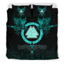 Viking Bedding Set Three Raven and Valknut Cyan A27