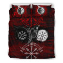 Ligerking - Bedding Set Raven of Odin and Symbol Viking on Blood Background A27