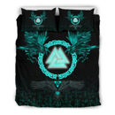 Viking Bedding Set Three Raven and Valknut Cyan A27
