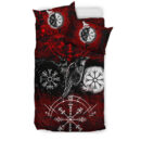 Ligerking - Bedding Set Raven of Odin and Symbol Viking on Blood Background A27