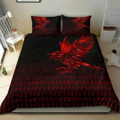 Ligerking Bedding Set - The Raven Of Odin Rune, Red A27