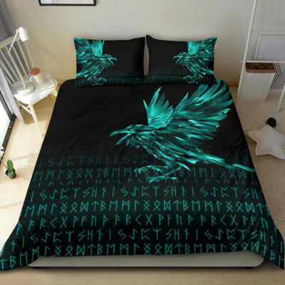 Ligerking Bedding Set - The Raven Of Odin Rune Cyan A27