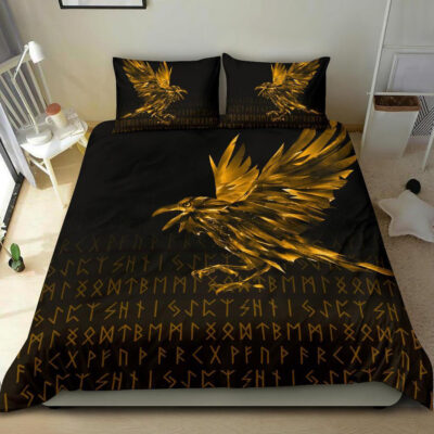Ligerking Bedding Set - The Raven Of Odin Rune, Gold A27