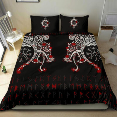 Ligerking Bedding Set - Double Dragon Tattoo And Vegvisir Blood A27