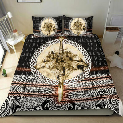 Ligerking Bedding Set - Wolf and Vikings Tattoo 3D A27