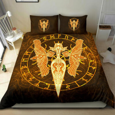 Ligerking Bedding Set Gold Spear Of The God Odin - Gungnir And Two Gold Ravens A27
