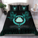 Viking Bedding Set Three Raven and Valknut Cyan A27